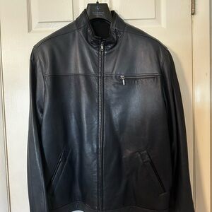 Johnston & Murphy Men's Black Leather Bomber Jacket